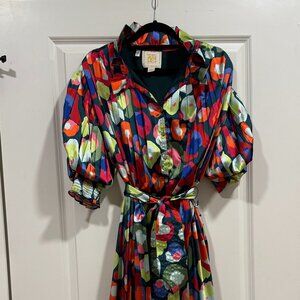 Emily Mccarthy Rowan Pleated Cheetah Dress size L Like New